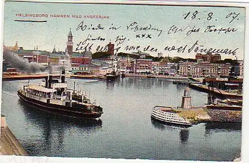 13090 Ak Helsingborg Hamnen med Angfärjan Schweden 1907