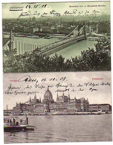 13067/2 Ak Budapest Elisabeth Brücke usw. 1908