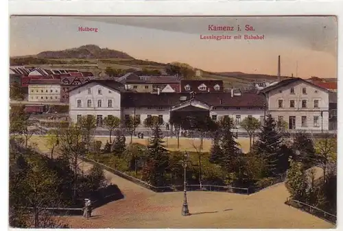 13055 Feldpost Ak Kamenz in Sachsen Lessingplatz mit Bahnhof und Hutberg 1916