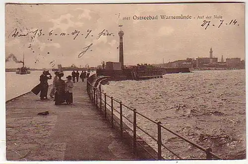 13049 Ak Ostseebad Warnemünde auf der Mole 1914