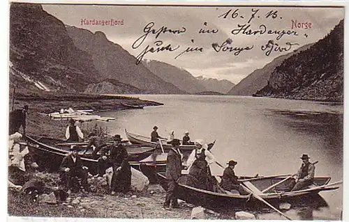 13038 Ak Hardangerfjord mit Ruderbooten Norwegen 1913