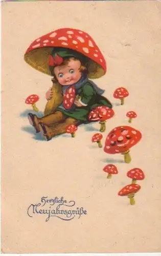 13025 Nouvel An Ak Enfant avec champignon de mouche 1924