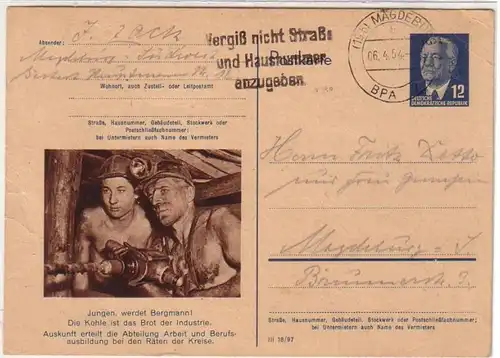 12771 DDR Ganzsachen Ak Bergleute mit Bohrer 1954