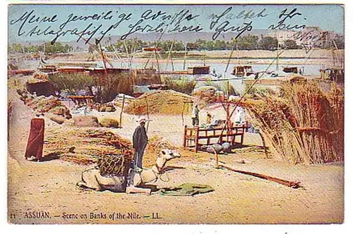 12748 Ak Assouan Scenc on Banks of the Nile 1910