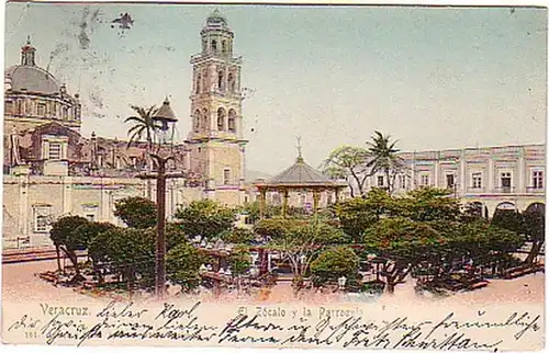 12744 Ak Veracruz El Zócalo y la Parroquia Mexique 1911