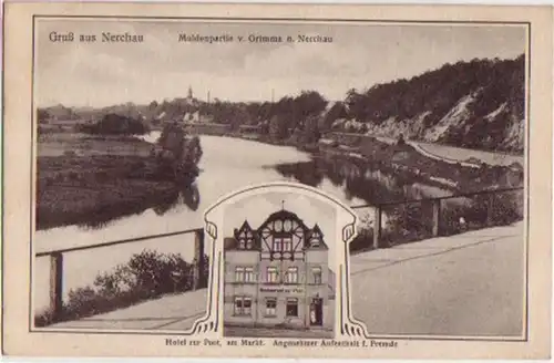 12699 Ak Gruss aus Nerchau Hotel zur Post um 1920