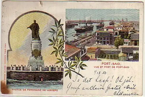 12698 Ak Port Said Statue de Ferdinand de Lesseps 1903