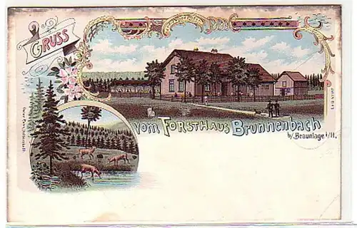 12638 Ak Lithographie Gruß vom Forsthaus Brunnenbach