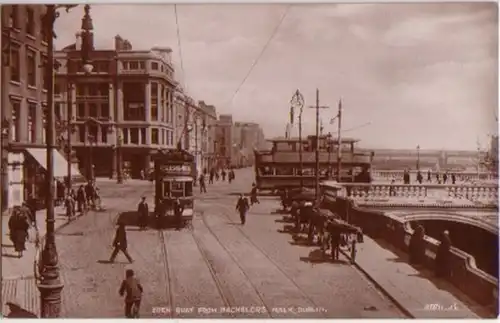 12553 Ak Dublin Eden Quay mit Straßenbahnen 1925
