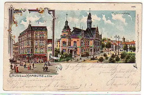 12507 Ak Salutation de Harburg à la place de l'hôtel de ville de Elbe 1901