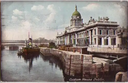 12447 Ak Dublin Custom House mit Dampfer 1907
