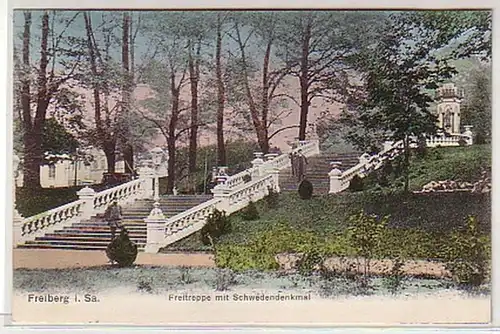 12366 Ak Freiberg Freitreppe mit Schwedendenkmal 1907