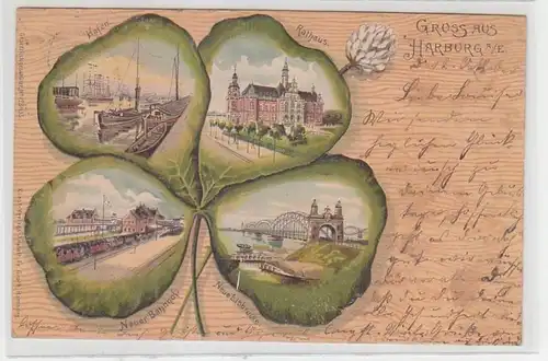 12346 Kleeblatt Ak Lithographie Gruß aus Harburg an der Elbe 1902
