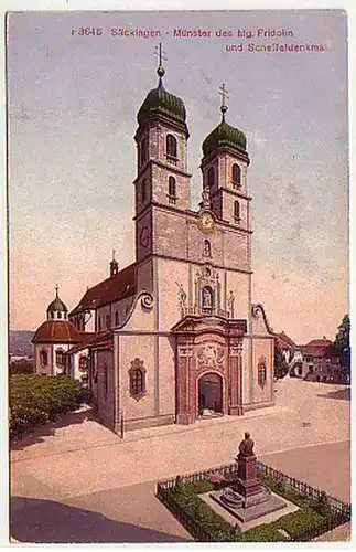 12297 Ak Säckingen Münster und Scheffelsdenkmal um 1910