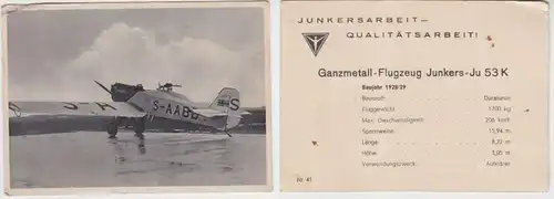 12281 Reklame Karte Junkers Flugzeugwerke Junkers 53 K
