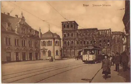 12207 Ak Trier Simeon Straße mit Straßenbahn 1909