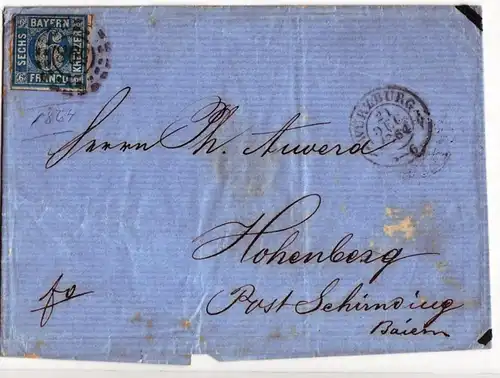 12073 alter Bayernbrief mit 6 Kreuzer Nummernstempel 598 Würzburg 1864