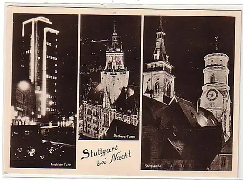 11710 Mehrbild Ak Stuttgart bei Nacht um 1950