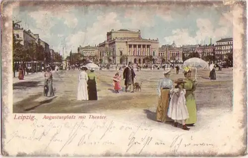 11653 Ak Leipzig Augustusplatz avec Théâtre 1901