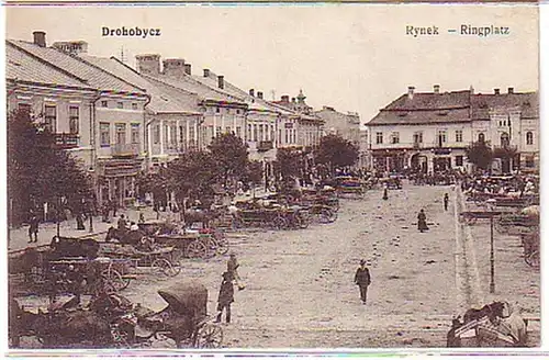 11639 Ak Drohobycz Ringplatz avec des trains 1917