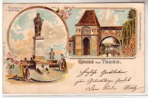 11637 Ak Lithographie Gruß aus Thorn Copernikusdenkmal 1900
