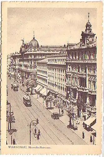 11610 Ak Warschau Marschallstraße mit Geschäften um1930