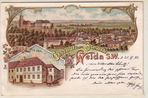 11563 Ak Lithographie Gruß aus Weida Gasthof zum Schwan 1898