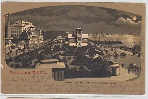 11557 Mondscheinkarte Gruß aus Kiel Seegarten und Kriegshafen 1900