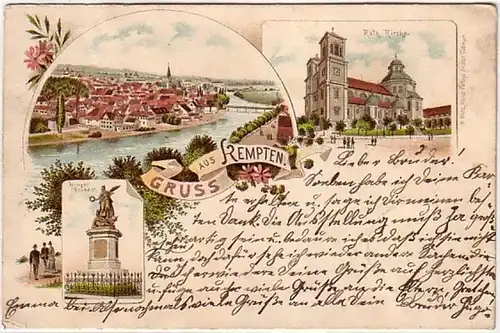 11501 Mehrbild Ak Lithographie Gruß aus Kempten 1894