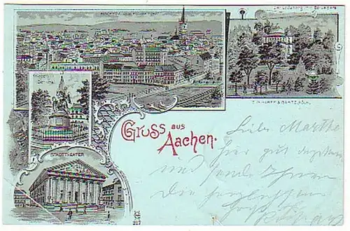 11456 Ak Lithographie Gruss d'Aix-la-Chapelle 1899