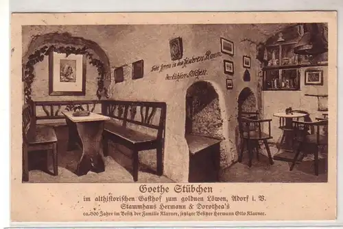 11452 Ak Adorf im Vogtland Gasthof zum goldnen Löwen Goethe Stübchen 1925