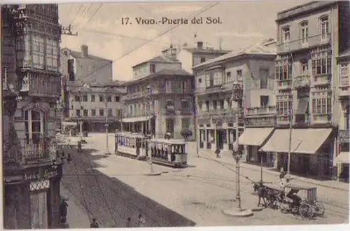 11376 Ak Vigo Spanien Puerta del Sol Straßenbahn 1910