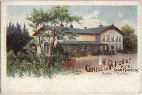 11362 Ak Litho Gruß aus Volksdorf Hotel "Stadt Hamburg"