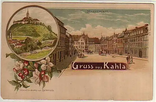 11359 Ak Lithographie Gruß aus Kahla Marktplatz um 1900