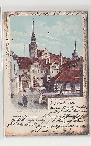 11344 Ak Gruß aus Torgau Schlossportal mit Hauptwache