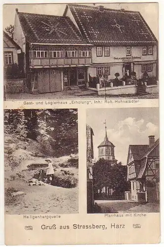 11267 Ak Gruß aus Strassberg Harz Gasthaus usw. 1915