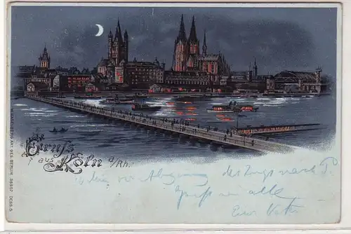 11238 Mondscheinkarte Gruß aus Köln am Rhein 1899