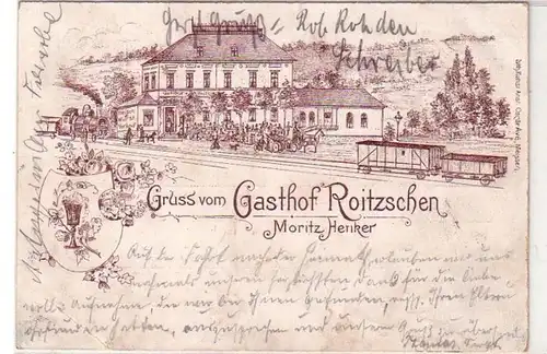 11224 Ak Lithographie Gruß vom Gasthof Roitzschen 1900
