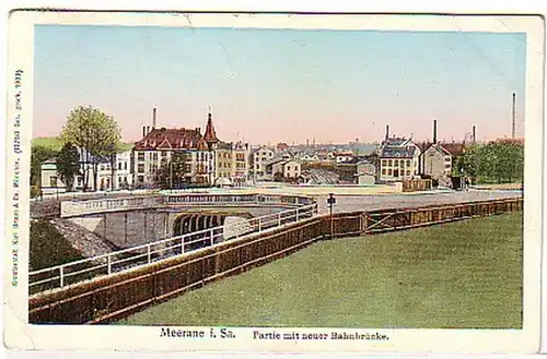 11217 Ak Meerane Partie mit neuer Bahnbrücke 1911