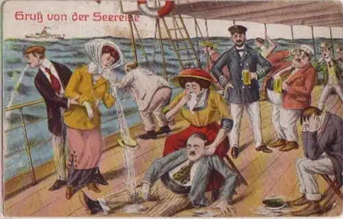 11199 Humor Ak Salutation du voyage maritime vers 1920