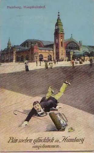 11172 Humour Ak Hamburg gare centrale vers 1910