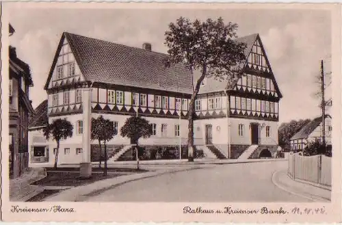 11171 Ak Kreiensen Harz Hôtel de ville & Krieenser Bank 1942