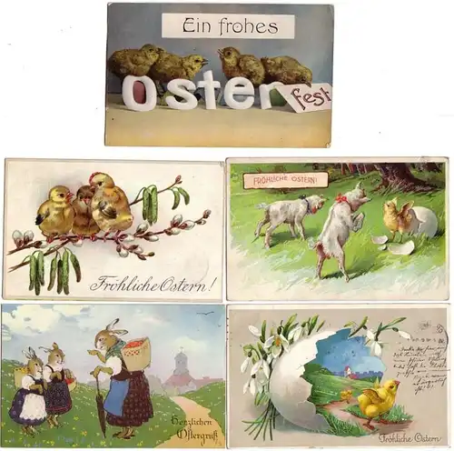 11165/5 Ak Lapins de Pâques, poussins, chèvres vers 1910