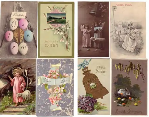 11163/8 Pâques Ak Lièvre, moutons, anges, etc. vers 1910