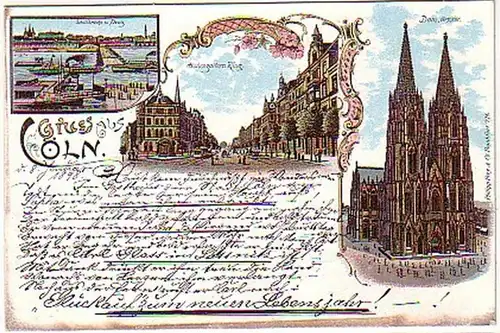 11094 Ak Lithographie Gruss de Cologne am Rhein vers 1900