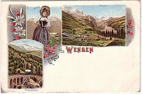 11073 Ak Lithographie Gruss de Wengen vers 1900