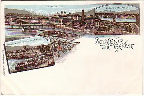 11068 Ak Lithographie Souvenir de Geneve um 1900