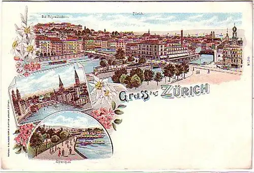 11066 Ak Lithographie Gruss de Zurich vers 1900