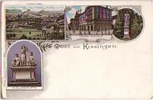 11055 Ak Lithographie Gruss aus Kissingen um 1900