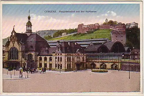 10996 Ak Coblenz Hauptbahnhof mit der Karthause 1910